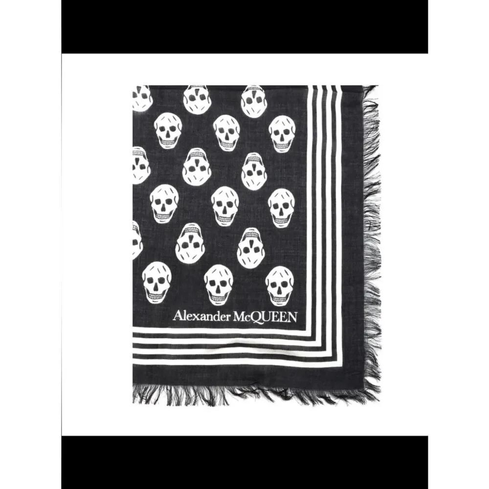 Alexander McQueen Black and White Biker Skull Scarf 120 x 140